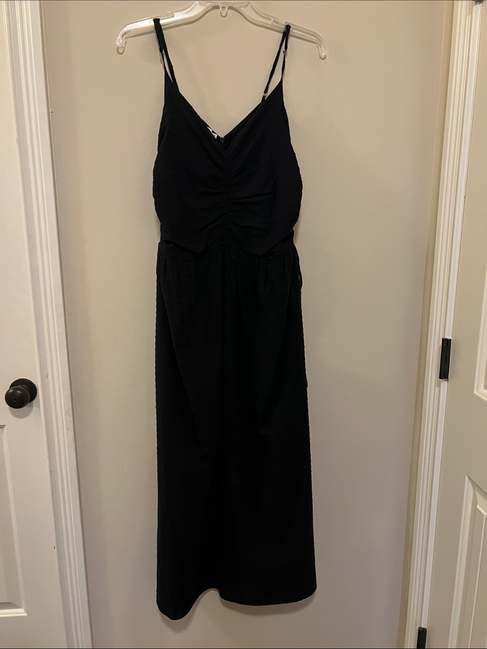 Nation LTD Black Ruched Spaghetti Strap Midi Dress